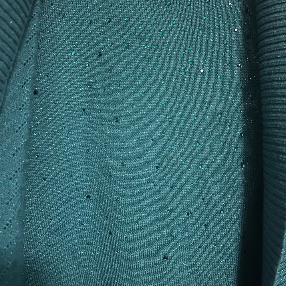 Shimmering Rhinestone Teal Sweater Cardigan Sweater - Picture 2 of 7